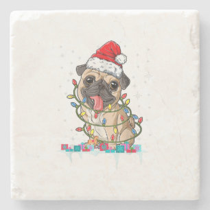 Pug Christmas Tree Lights Santa Dog Xmas Gifts Boy Stone Coaster