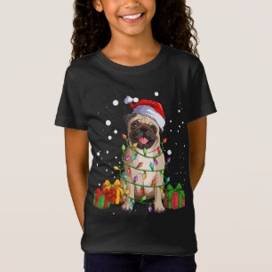 Pug Christmas Tree Lights Santa Dog Xmas Gifts Boy T-Shirt