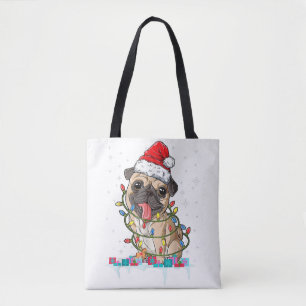 Pug Christmas Tree Lights Santa Dog Xmas Gifts Boy Tote Bag