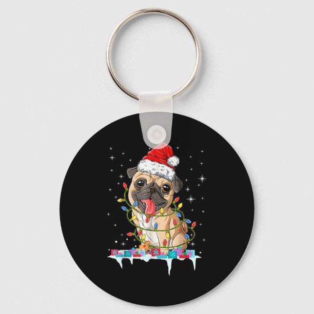 Pug Christmas Tree Lights Santa Dog Xmas  Key Ring (Front)