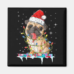Pug Christmas Tree Lights Santa Dog Xmas Magnet