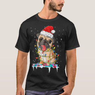 Pug Christmas Tree Lights Santa Dog Xmas  T-Shirt