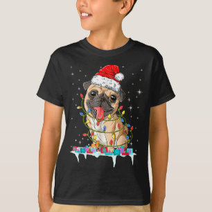 Pug Christmas Tree Lights Santa Dog Xmas  T-Shirt