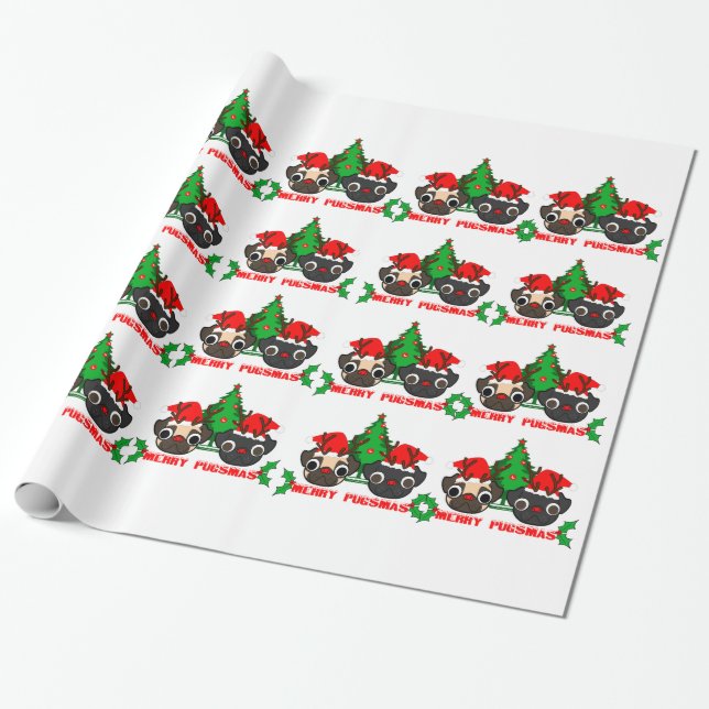 Pug Christmas Wrapping Paper (Unrolled)
