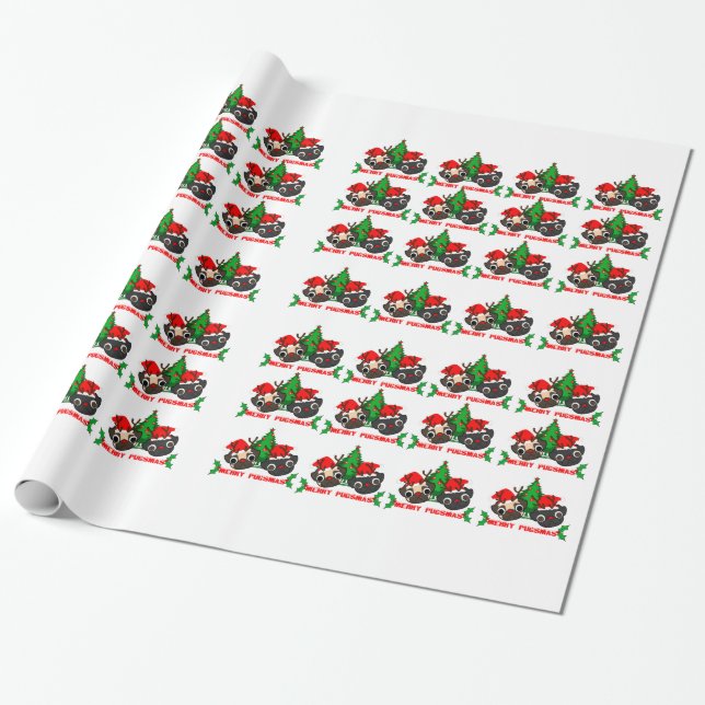 Pug Christmas Wrapping Paper (Unrolled)