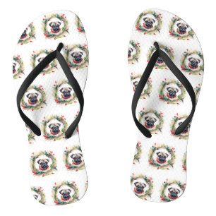 Pug Christmas Wreath Festive Pup  Jandals