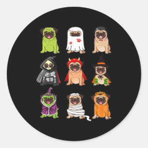 Pug Collection Happy Pugoween Halloween Spooky Cos Classic Round Sticker