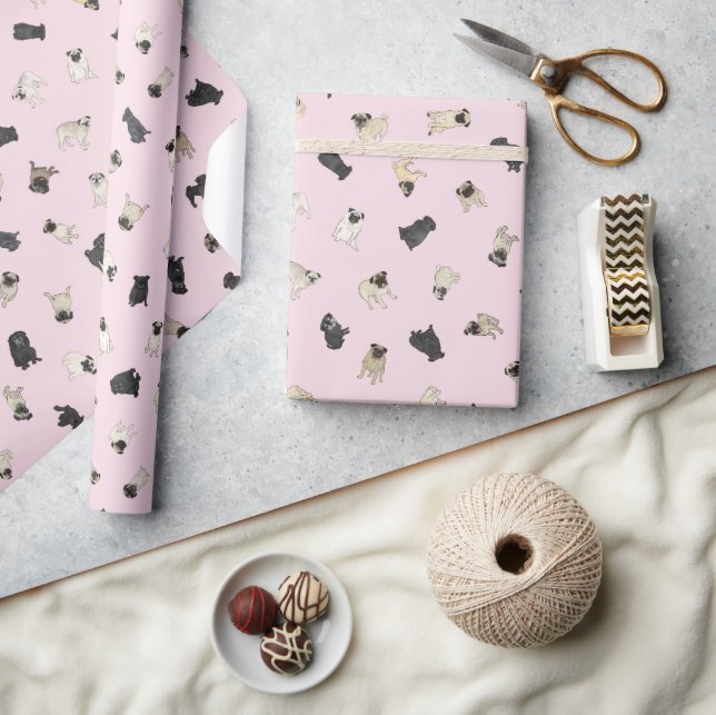 Pug Confetti - pale pink roll of Wrapping Paper (Crafts)