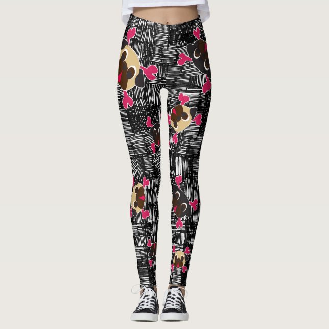 Pug Crossbones Bad To The Bone Leggings (Front)