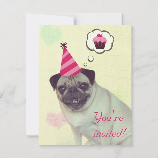 Pug Cupcake Invitation (Front)