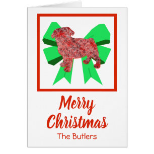 Pug Cute Christmas Dog & Green Bow Card