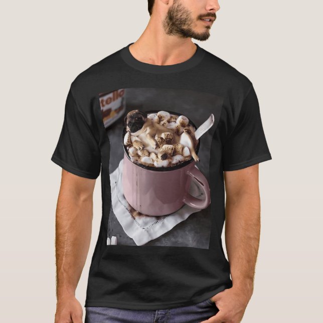 Pug cute drink marshmallow T-Shirt (Front)