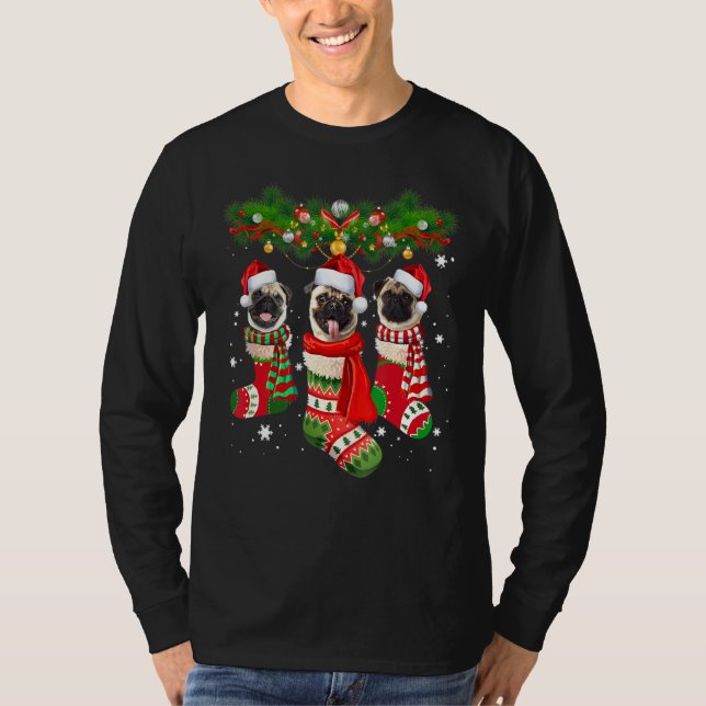 Pug Cute In Socks Christmas Santa Hat Xmas Dog Paj T-Shirt (Front)
