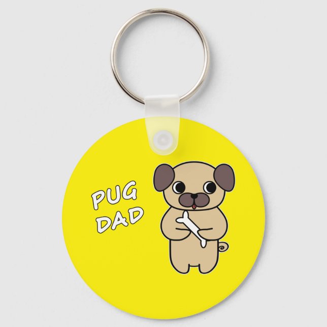 PUG DAD - Bright Yellow Key Ring (Front)