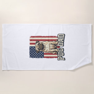 Pug Dad Patriotic Vintage Engraving Dog Shirt Desi Beach Towel