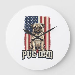 Pug Dad Patriotic Vintage Engraving Dog Shirt Desi Large Clock