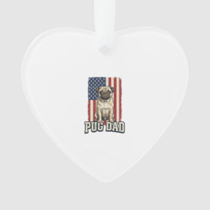 Pug Dad Patriotic Vintage Engraving Dog Shirt Desi Ornament