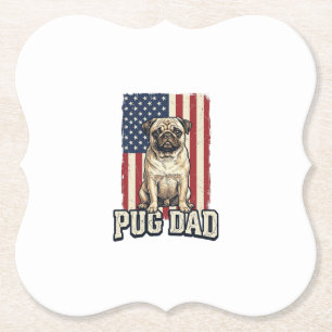 Pug Dad Patriotic Vintage Engraving Dog Shirt Desi Paper Coaster