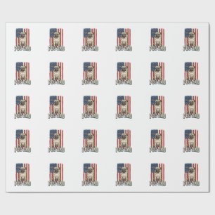 Pug Dad Patriotic Vintage Engraving Dog Shirt Desi Wrapping Paper