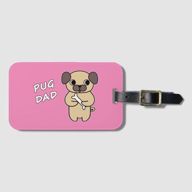 PUG DAD - Pink Luggage Tag (Front Horizontal)