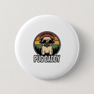Pug Daddy Vintage Sunset Dog Vector Shirt Design_1 6 Cm Round Badge
