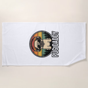 Pug Daddy Vintage Sunset Dog Vector Shirt Design_1 Beach Towel