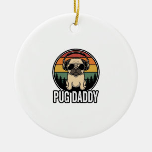 Pug Daddy Vintage Sunset Dog Vector Shirt Design_1 Ceramic Tree Decoration