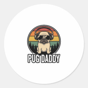 Pug Daddy Vintage Sunset Dog Vector Shirt Design_1 Classic Round Sticker