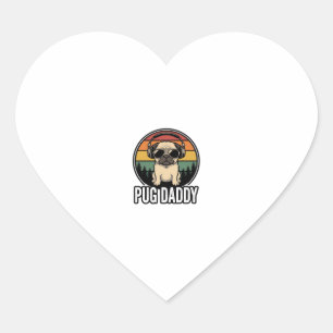 Pug Daddy Vintage Sunset Dog Vector Shirt Design_1 Heart Sticker