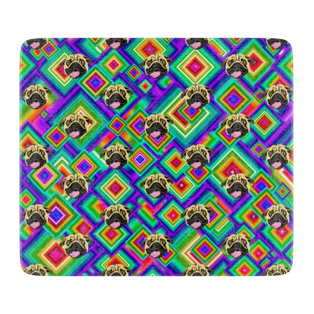 Pug Decorative Glass Chopping Board 6" x 7" (Front)