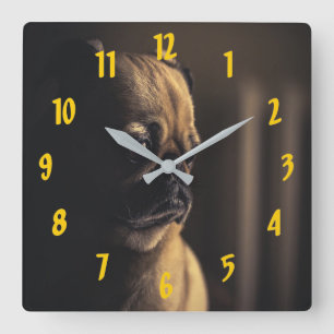 Pug Deep In Thought Square Wall Clock