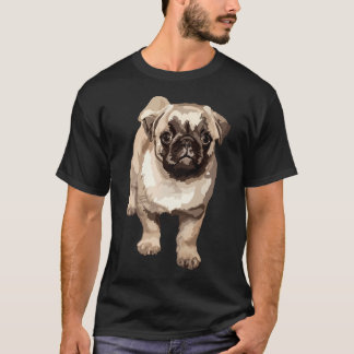Pug Digital Art Illustration Stick Stationary Dog T-Shirt