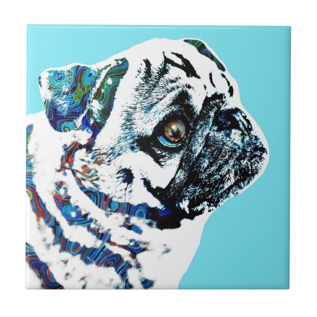 Pug Dog 166 blue background Tile (Front)
