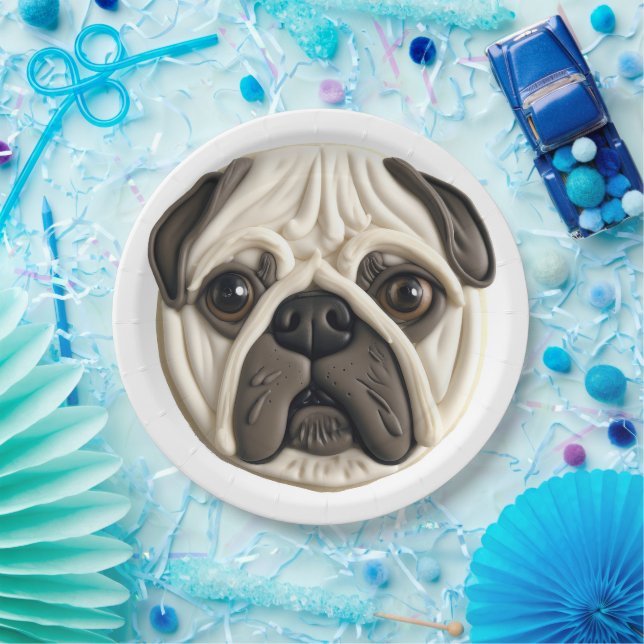 Pug Dog 3D Inspired  Paper Plate (Party)