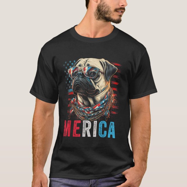 Pug Dog 4th of July American Flag America USA Meri T-Shirt (Front)