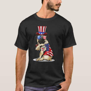 Pug Dog 4th Of July Us Flag Glasses Patriotic Dog T-Shirt