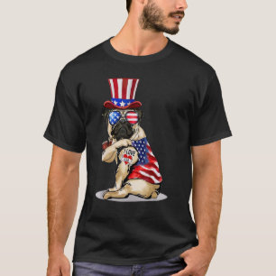Pug Dog 4th Of July Us Flag Glasses Patriotic Dog  T-Shirt