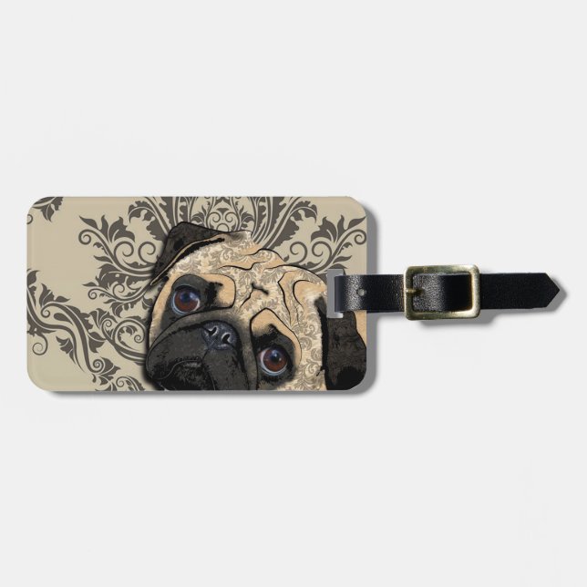 Pug Dog Abstract Pet Pattern Print Luggage Tag (Front Horizontal)
