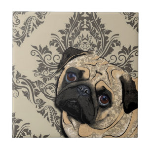 Pug Dog Abstract Pet Pattern Print Tile