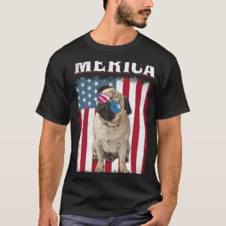 Pug Dog American Flag Dog 4th Of July T-Shirt