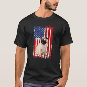Pug Dog American Flag Patriotic Independence  4th  T-Shirt