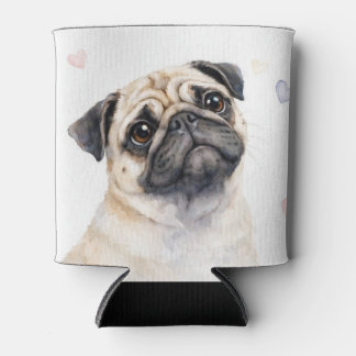Pug Dog and Hearts Cute Koozie