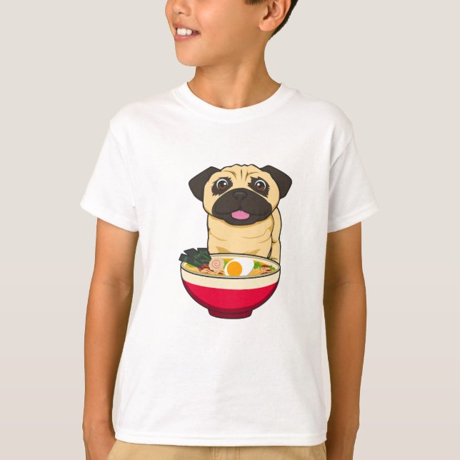 Pug Dog and Ramen T-Shirt (Front)