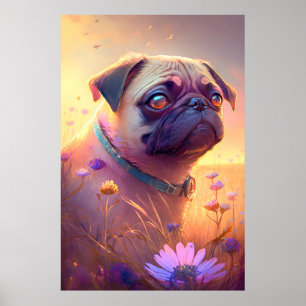 Pug Dog Animal Portrait Painting Pet Character Poster