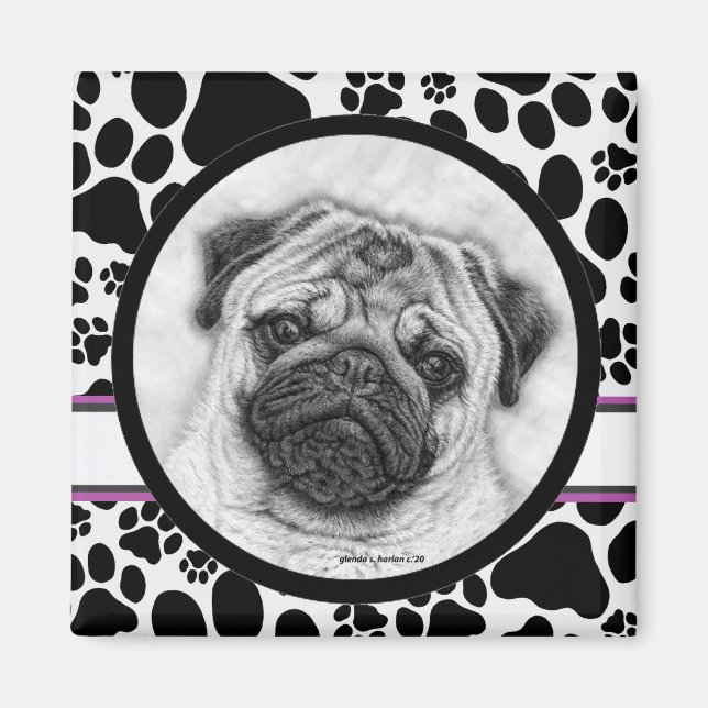 Pug Dog Art by Glenda Harlan Magnet (Front)