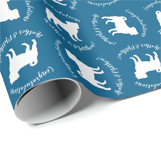 Pug Dog Baby Shower Blue Puppy Boy Wrapping Paper (Roll Corner)