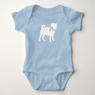 Pug Dog Baby Shower Boy Blue with Bow Bodysuit