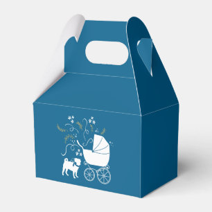 Pug Dog Baby Shower Boy Blue with Bow Favour Box