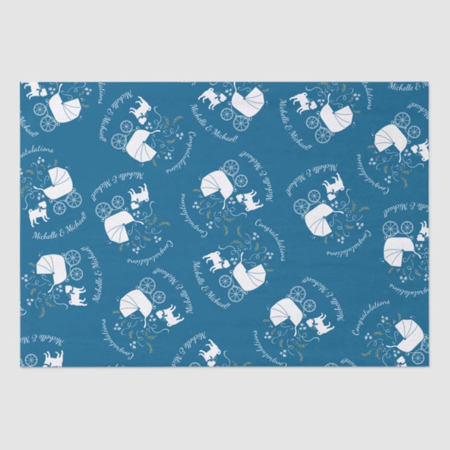 Pug Dog Baby Shower Boy Blue with Bow Tissue Paper (Front)