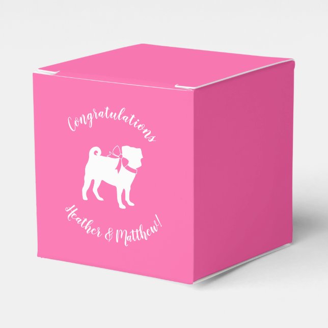 Pug Dog Baby Shower Girl Pink with Bow Favour Box (Front Side)